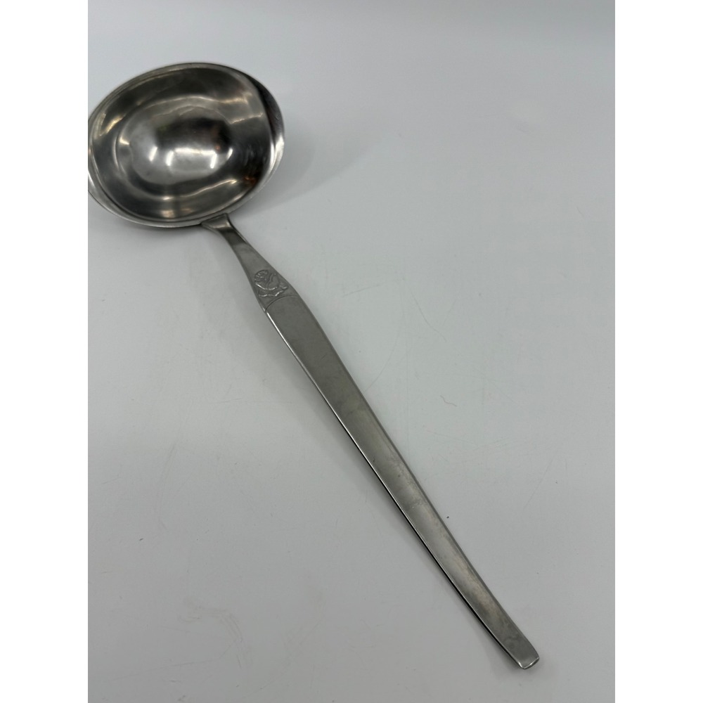 Chromalux 18/8 Stainless Steel Soup Ladle Vintage Rose Flower Pattern Silver